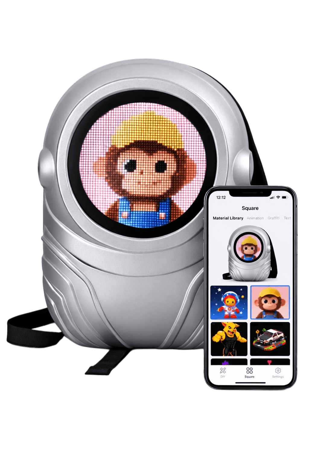 iLED app paired with astronaut bag